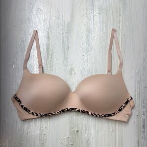 Victoria's Secret Balconnet “Knockout” style Nude Bra w/ Leopard Trim 32C